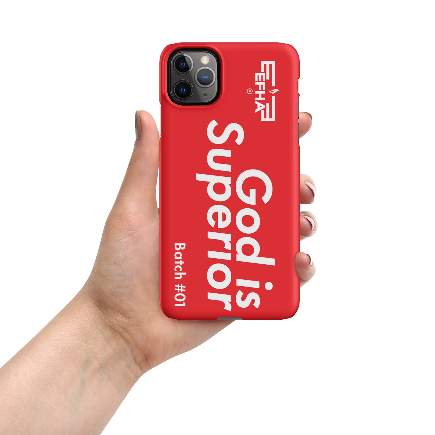 002 iPhone® "E F H A® God is Superior" Snap case